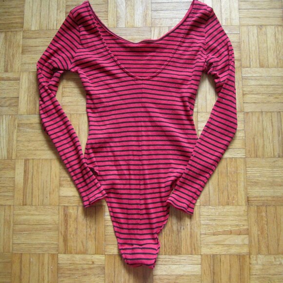 Divided by H&M Red Black Striped Long Sleeve Bodysuit - Size Large - Picture 3 of 5